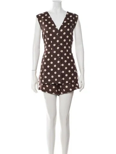 Pre-owned Posse Linen Polka Dot Print Short Set In Multicolor