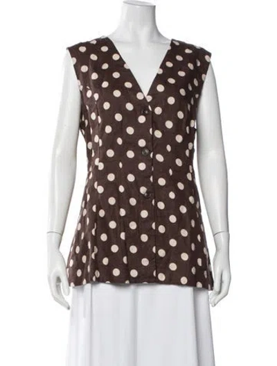 Pre-owned Posse Linen Polka Dot Print Top In Brown