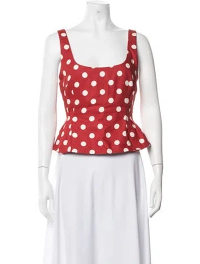 Pre-owned Posse Linen Polka Dot Print Top In Red