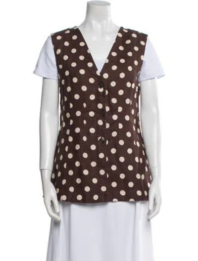 Pre-owned Posse Linen Polka Dot Print Vest W/ Tags In Brown