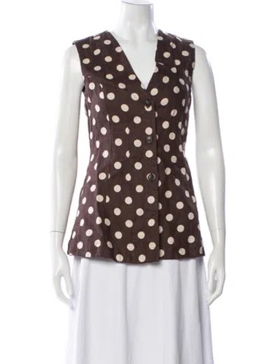 Pre-owned Posse Linen Polka Dot Print Vest W/ Tags In Brown