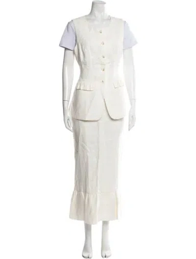 Pre-owned Posse Linen Ruffle Embellishment Skirt Set W/ Tags In Neutral