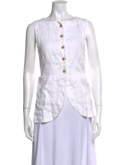 Pre-owned Posse Linen Scoop Neck Button-up Top In Neutral