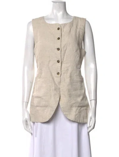 Pre-owned Posse Linen Scoop Neck Button-up Top In Neutrals