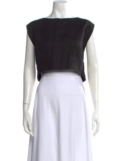 Pre-owned Posse Linen Scoop Neck Crop Top In Black
