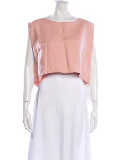 Pre-owned Posse Linen Scoop Neck Crop Top In Pink