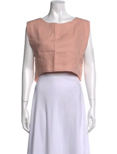 Pre-owned Posse Linen Scoop Neck Crop Top In Pink