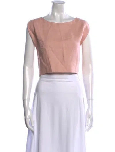 Pre-owned Posse Linen Scoop Neck Crop Top In White