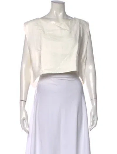 Pre-owned Posse Linen Scoop Neck Crop Top In White