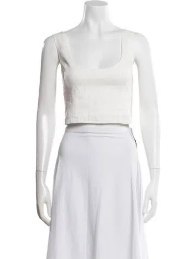 Pre-owned Posse Linen Scoop Neck Crop Top In White