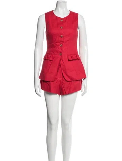 Pre-owned Posse Linen Short Set In Red