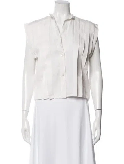 Pre-owned Posse Linen Short Sleeve Blouse In White