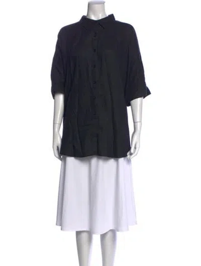 Pre-owned Posse Linen Short Sleeve Button-up Top In Black