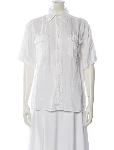 Pre-owned Posse Linen Short Sleeve Button-up Top In Neutral