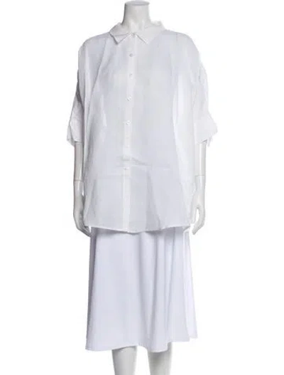 Pre-owned Posse Linen Short Sleeve Button-up Top In Neutral