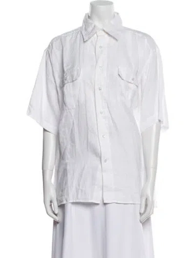 Pre-owned Posse Linen Short Sleeve Button-up Top In White
