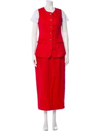 Pre-owned Posse Linen Skirt Suit In Red