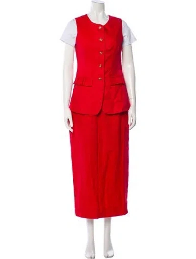 Pre-owned Posse Linen Skirt Suit In Red