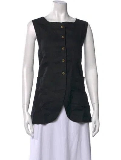 Pre-owned Posse Linen Square Neckline Button-up Top In Black