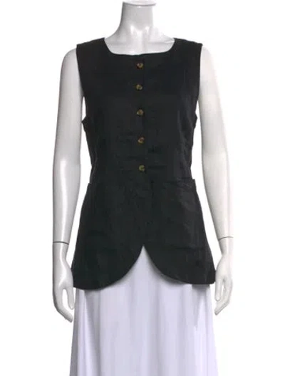 Pre-owned Posse Linen Square Neckline Button-up Top In Black