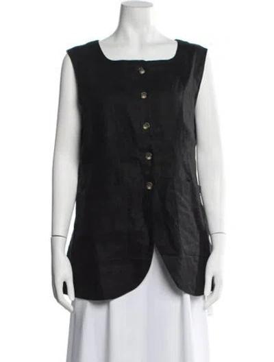 Pre-owned Posse Linen Square Neckline Button-up Top In Black
