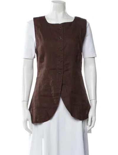 Pre-owned Posse Linen Square Neckline Button-up Top In Brown