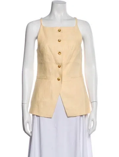 Pre-owned Posse Linen Square Neckline Button-up Top In Neutral