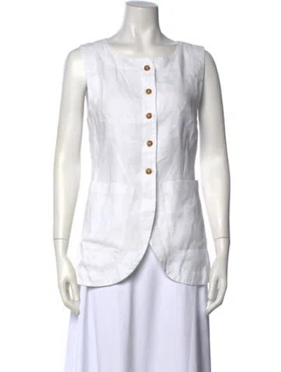 Pre-owned Posse Linen Square Neckline Button-up Top In Neutrals