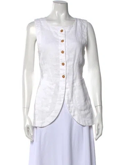 Pre-owned Posse Linen Square Neckline Button-up Top In Neutrals