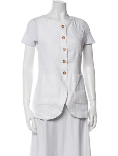 Pre-owned Posse Linen Square Neckline Button-up Top In Neutrals