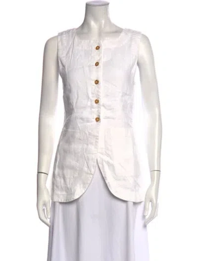 Pre-owned Posse Linen Square Neckline Button-up Top W/ Tags In Neutrals