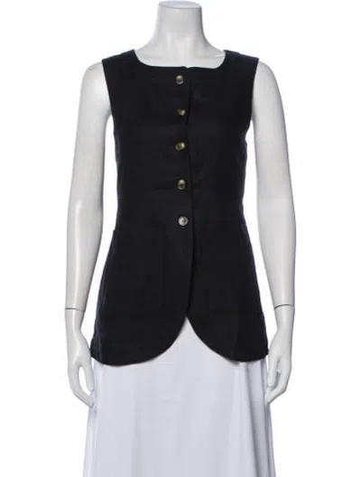 Pre-owned Posse Linen Square Neckline Button-up Top W/ Tags In White