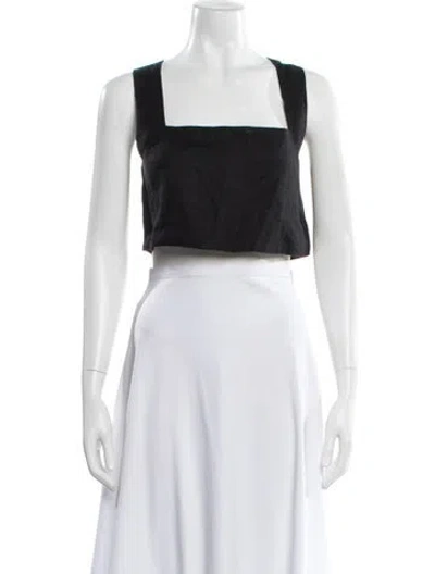 Pre-owned Posse Linen Square Neckline Crop Top In Black