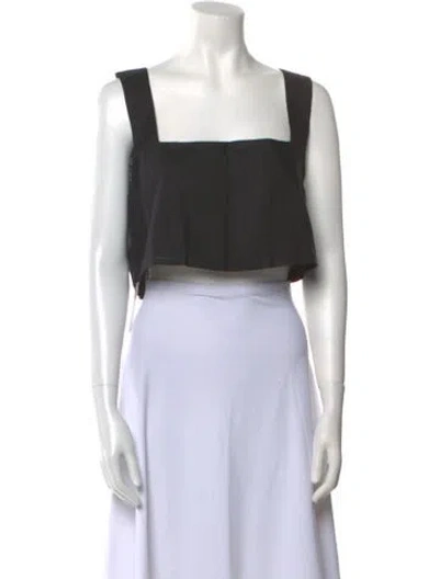 Pre-owned Posse Linen Square Neckline Crop Top In Black