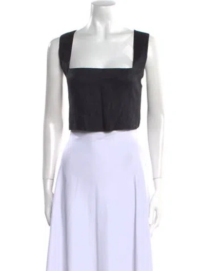 Pre-owned Posse Linen Square Neckline Crop Top In Black