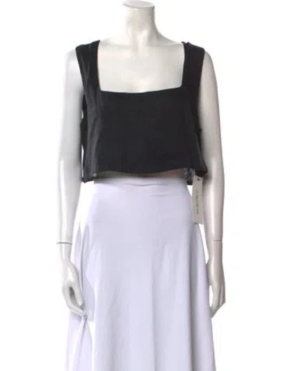 Pre-owned Posse Linen Square Neckline Crop Top In Black