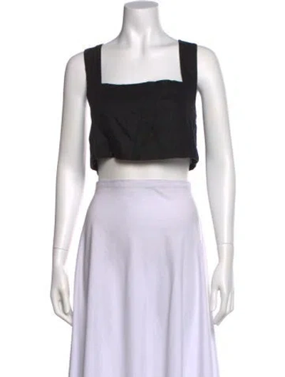 Pre-owned Posse Linen Square Neckline Crop Top In Black