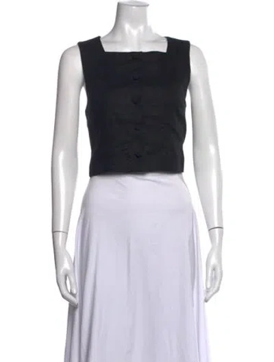 Pre-owned Posse Linen Square Neckline Crop Top In Black