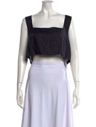 Pre-owned Posse Linen Square Neckline Crop Top In Black