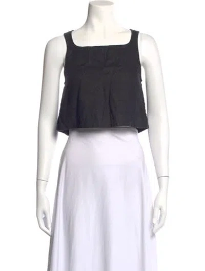 Pre-owned Posse Linen Square Neckline Crop Top In Black
