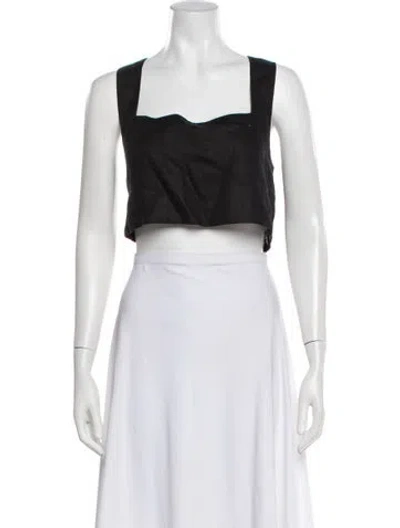 Pre-owned Posse Linen Square Neckline Crop Top In Black