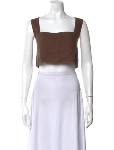 Pre-owned Posse Linen Square Neckline Crop Top In Brown
