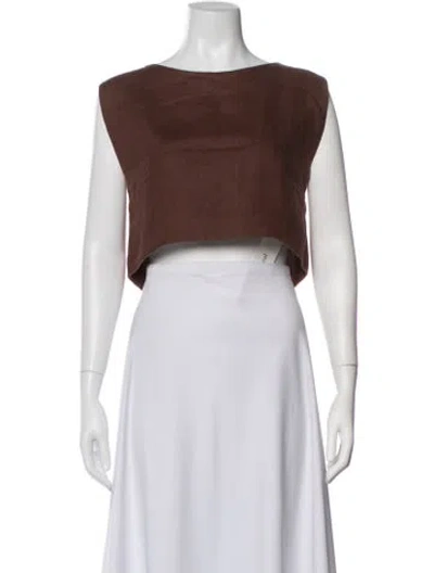 Pre-owned Posse Linen Square Neckline Crop Top In Brown