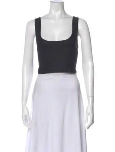 Pre-owned Posse Linen Square Neckline Crop Top In Gray