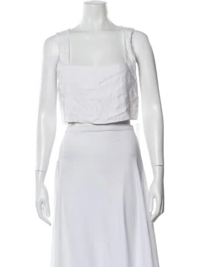 Pre-owned Posse Linen Square Neckline Crop Top In Neutral