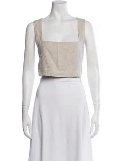 Pre-owned Posse Linen Square Neckline Crop Top In Neutrals