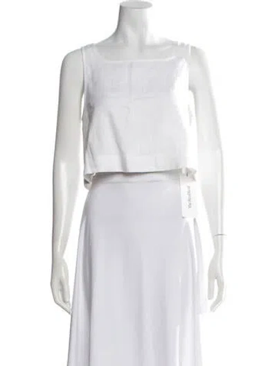Pre-owned Posse Linen Square Neckline Crop Top In Neutrals/white