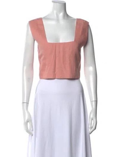Pre-owned Posse Linen Square Neckline Crop Top In Pink