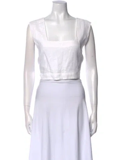 Pre-owned Posse Linen Square Neckline Crop Top W/ Tags In White