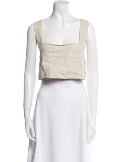 Pre-owned Posse Linen Square Neckline Crop Top In White